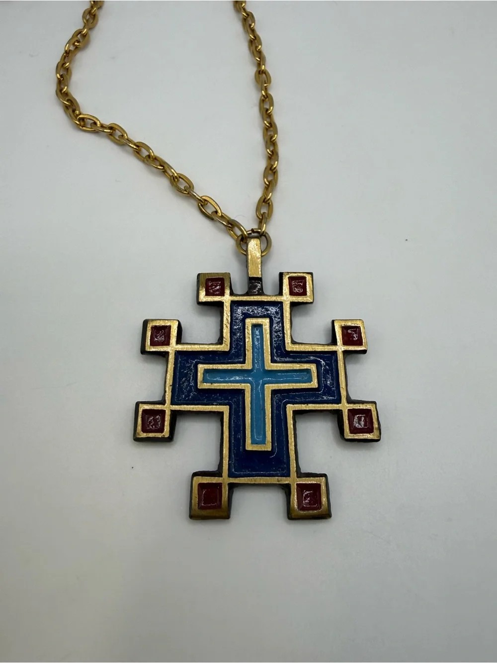 Vintage Morning Star Jerusalem Cross Pendant Necklace 26”